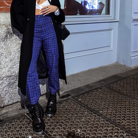 Tiger Mist Pants - HIGH WAISTED BLUE PLAID PANTS